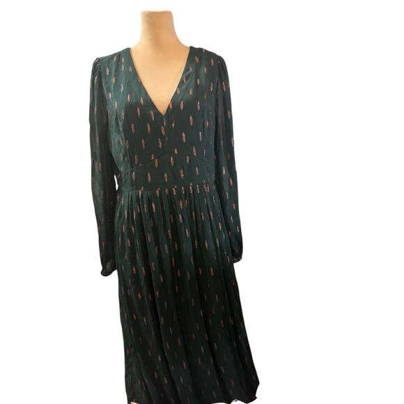 Modcloth Enchanted Evening V-Neck Maxi Dress Long Sleeve Retro Large - Picture 1 of 4